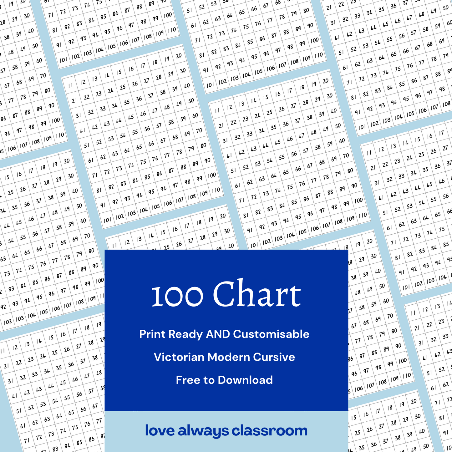 Number Chart 1–100 | BW Maths Resource| VIC Modern Cursive