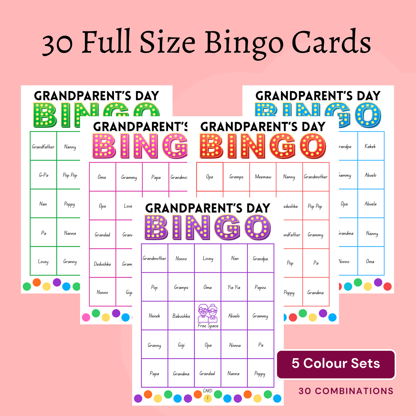 No Prep - Grandparent's Day Word Bingo