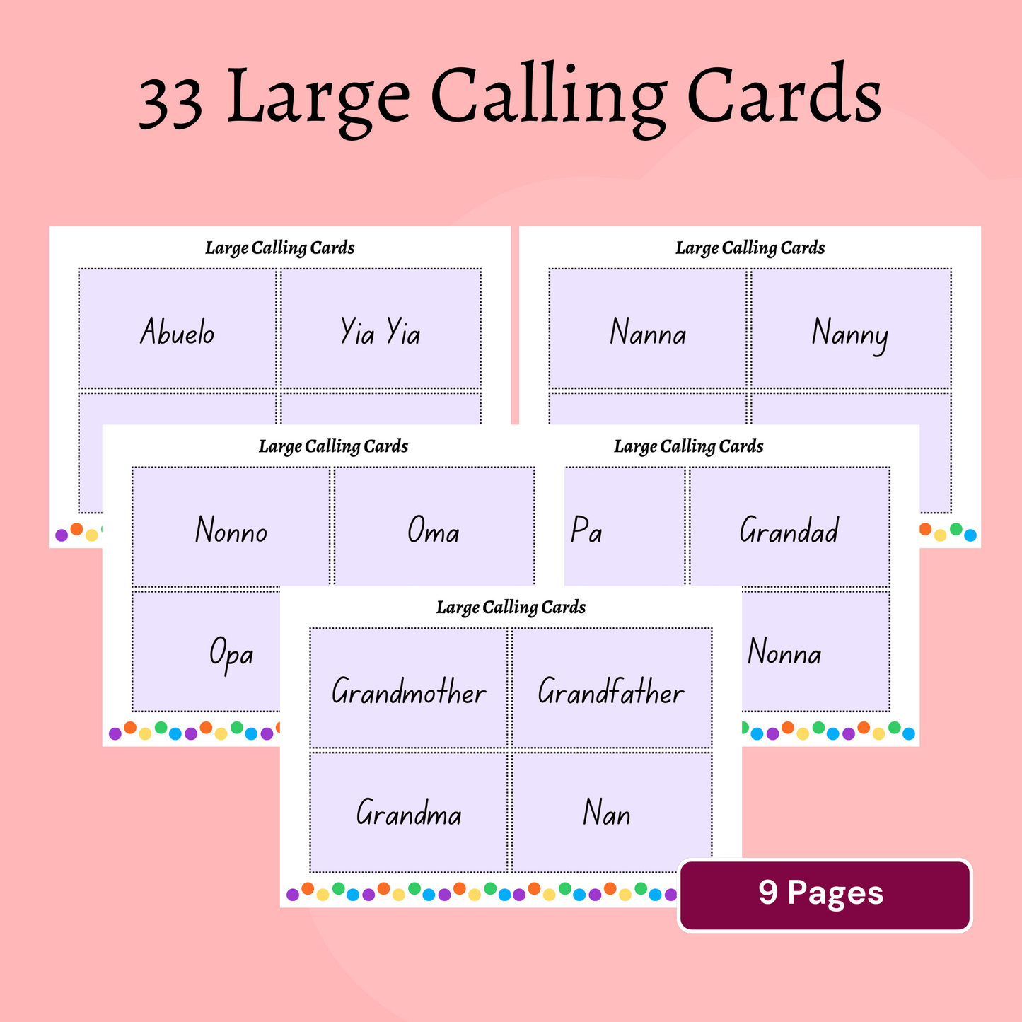 No Prep - Grandparent's Day Word Bingo