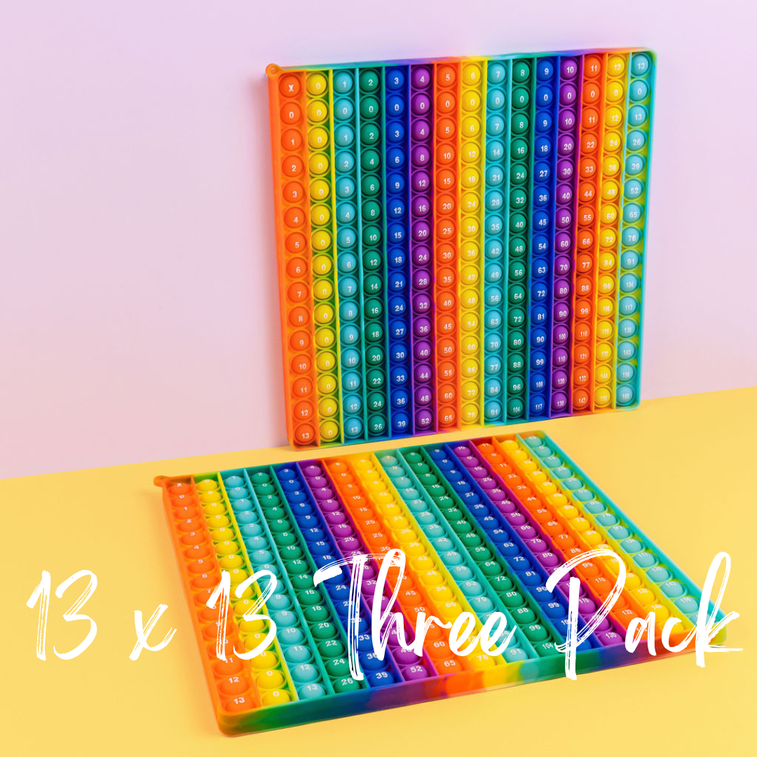THREE PACK 13 x 13 Multiplication and Times Tables Bubble Board Pop It