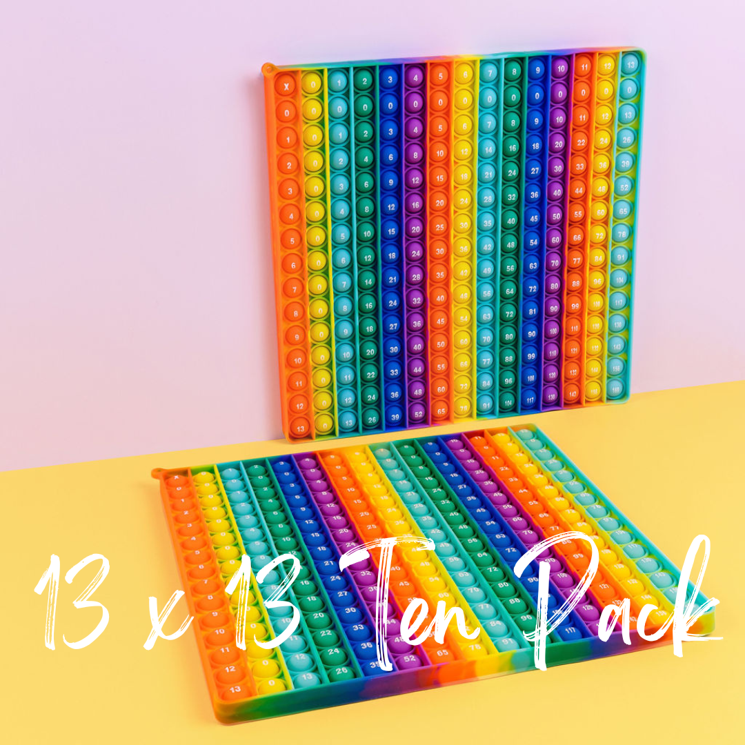TEN PACK 13 x 13 Multiplication and Times Tables Bubble Board Pop It