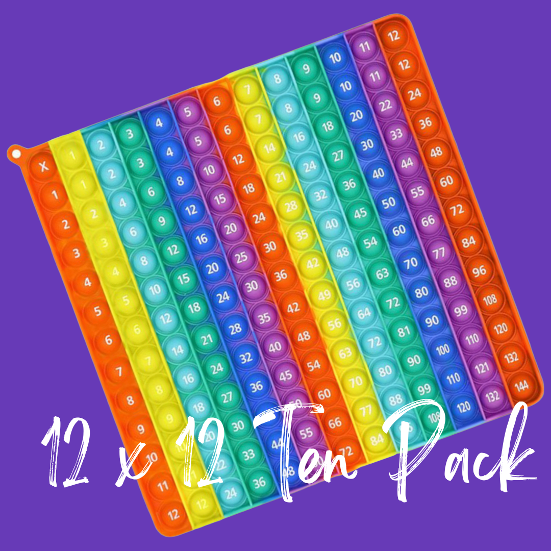 TEN PACK 12 x 12 Multiplication and Times Tables Bubble Board Pop It