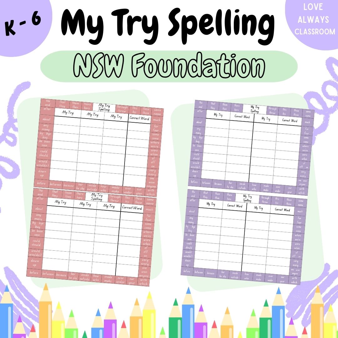 Cover photo for Love Always Classroom's My Try Spelling resource for students, children, parents and teachers. This is a free digital resource available for instant download.