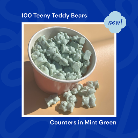 100 Teeny Teddy Bear Counters in Mint Green
