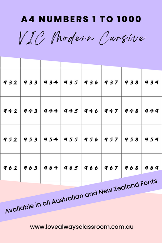 VIC Modern Cursive - A4 Numbers 1 to 1000